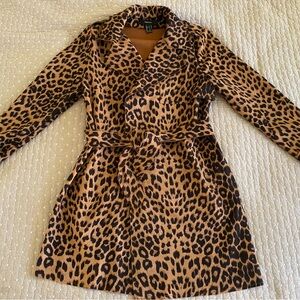Leopard faux suede trench coat